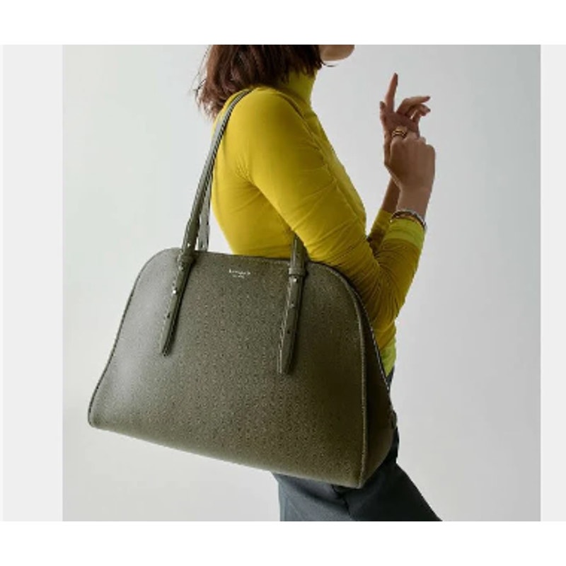 Kate Spade New York Do It All Pebble Leather Suede Carryall Tote Seaweed Green